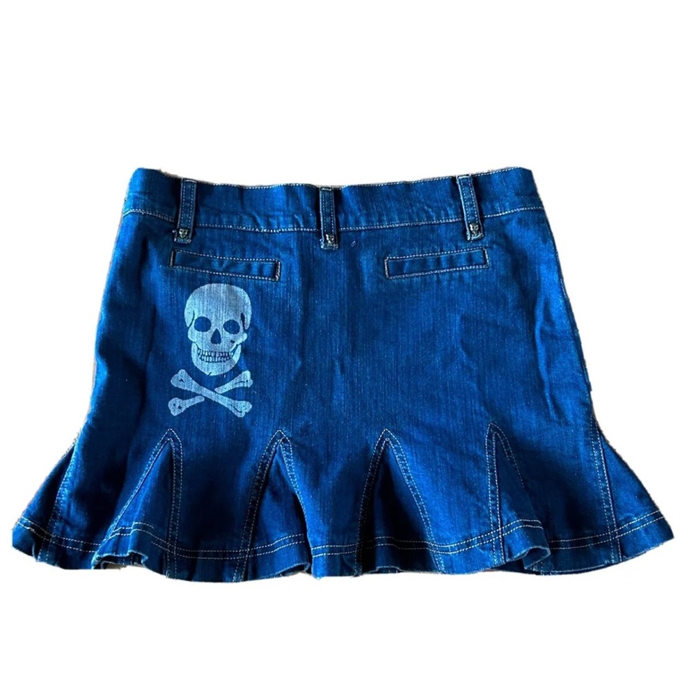 Emo y2k denim skull pleated skirt